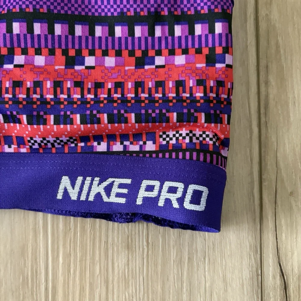 Nike Pro Dri Fit Sports Bra Womens Medium M Aztec‎ Purple Swoosh Removable Pads